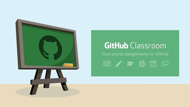 A blackboard with the GitHub octocat logo and GitHub Classroom logo with the text 'Your course assignments on GitHub'.